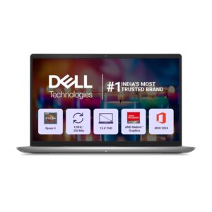 Home dell 15, amd ryzen 5 7530u processor, 16gb ram, 512gb ssd, fhd ips 15.6"/39.62 cm 120hz display, windows 11, mso'24, platinum silver, 1.67kg, standard keyboard, 15 month mcafee, thin & light laptop