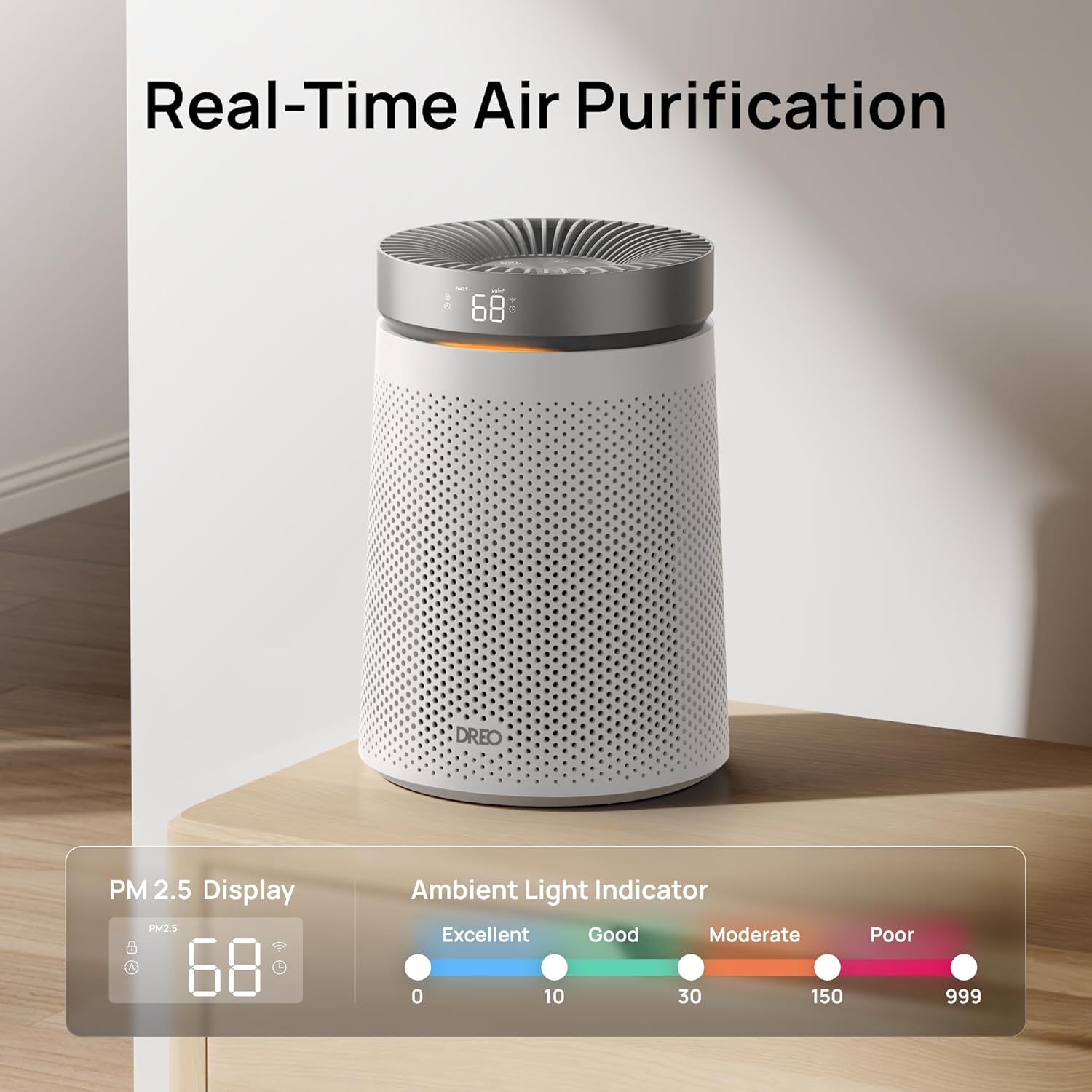 dreo air purifier for home, cadr 173m³/h, 3 in 1 true hepa filter, covers up to 70.42m² (750ft²), led air quality (aqi) display, rgb ambient light, memory function, ultra quiet 25db, 1 year warranty dreo air purifier for home, cadr 173m³/h, 3 in 1 true hepa filter, covers up to 70.42m² (750ft²), led air quality (aqi) display, rgb ambient light, memory function, ultra quiet 25db, 1 year warranty